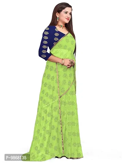 Aardiva Women's Chiffon Saree With Unstitched Blouse Piece (Light Green)-thumb2