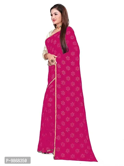 Aardiva Women's Chiffon Saree With Unstitched Blouse Piece (Dark Pink)-thumb3