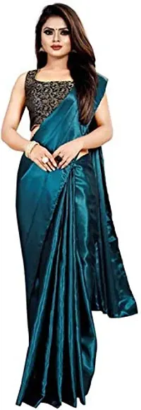 Aardiva Women's Plain Weave Satin Saree With Unstiched Blouse Piece