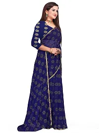 Aardiva Women's Chiffon Saree With Unstitched Blouse Piece (Dark Blue)-thumb2