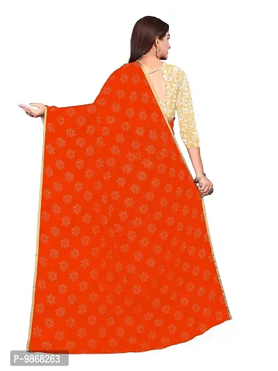 Aardiva Women's Chiffon Saree With Unstitched Blouse Piece (Orange)-thumb4