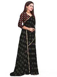 Aardiva Women Chiffon Saree With Unstitched Blouse Piece (Black)-thumb1