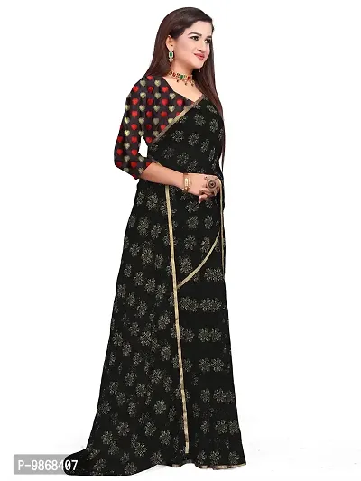 Aardiva Women Chiffon Saree With Unstitched Blouse Piece (Black)-thumb2