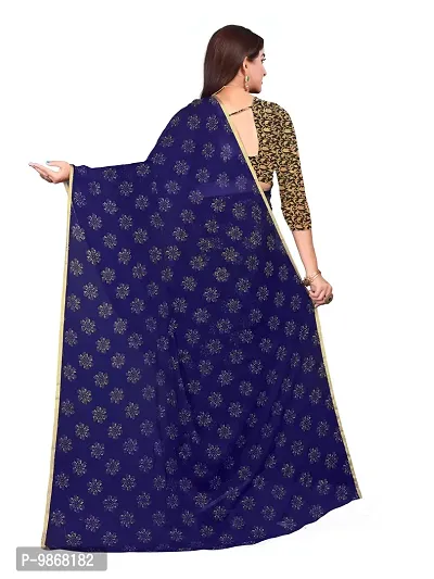 Aardiva Women's Chiffon Saree With Unstitched Blouse Piece (Dark Blue)-thumb4