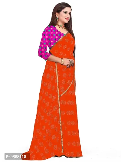 Aardiva Women Pure Chiffon Stylish Saree With Unstitched Blouse Piece (Orange)-thumb2