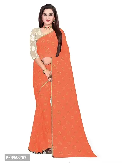 Aardiva Women's Chiffon Saree With Unstitched Blouse Piece (Peach)