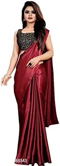 Aardiva Women's Plain Weave Satin Saree With Unstiched Blouse Piece-thumb0