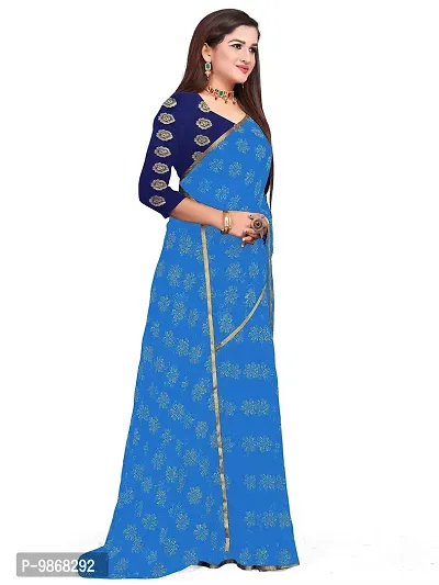 Aardiva Women's Chiffon Saree With Unstitched Blouse Piece (Light Blue)-thumb3