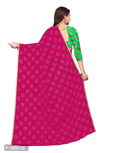 Aardiva Women Pure Chiffon Saree With Unstitch Blouse Piece (Dark Pink)-thumb4