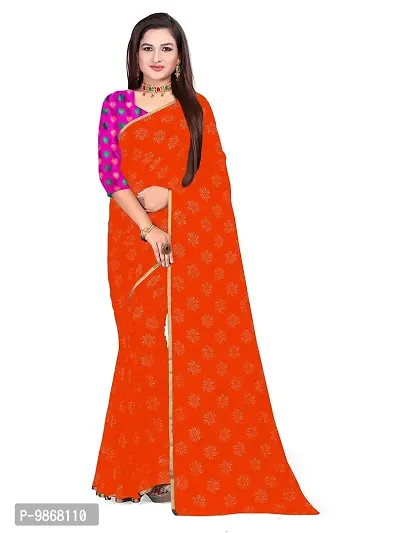 Aardiva Women Pure Chiffon Stylish Saree With Unstitched Blouse Piece (Orange)-thumb0