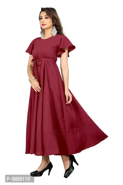 Aardiva Women's Crepe A-Line Maxi Dress Red-thumb4