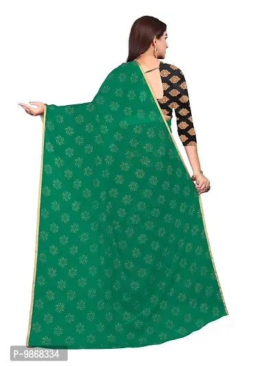 Aardiva Women's Chiffon Saree With Unstitched Blouse Piece (Dark Green)-thumb4