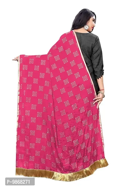 Aardiva Printed Lace Work Chiffon Dupatta (Pink)-thumb3