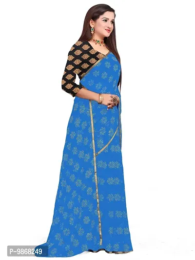 Aardiva Women's Chiffon Saree With Unstitched Blouse Piece (Light Blue)-thumb3