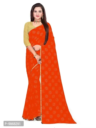 Aardiva Women's Chiffon Saree With Unstitched Blouse Piece (Orange)