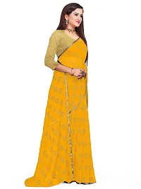 Aardiva Women's Chiffon Saree With Unstitched Blouse Piece (Yellow)-thumb2