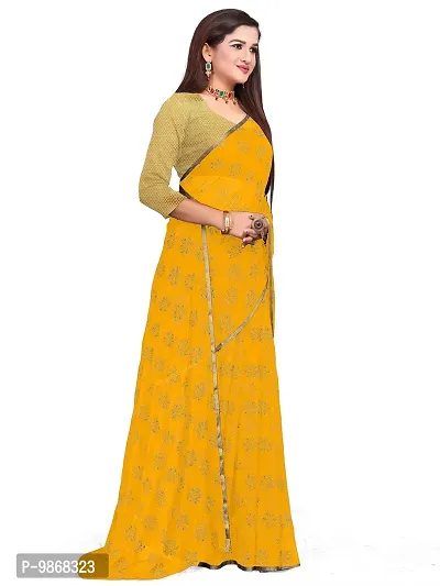 Aardiva Women's Chiffon Saree With Unstitched Blouse Piece (Yellow)-thumb3