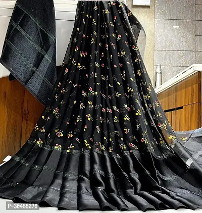 Stylish Georgette Black Printed Saree with Blouse piece-thumb0