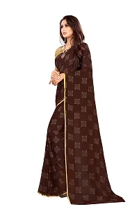 Aardiva Women Foil Print Work Chiffon Saree With Blouse Piece (Brown)-thumb1