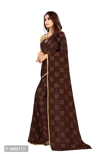 Aardiva Women Foil Print Work Chiffon Saree With Blouse Piece (Brown)-thumb2