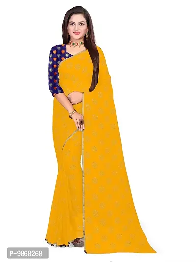 Aardiva Women Pure Chiffon Trendy Saree With Unstitched Blouse Piece (Yellow)