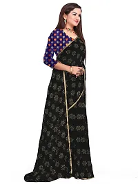 Aardiva Women Pure Chiffon Trendy Saree With Unstitched Blouse Piece (Black)-thumb2