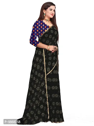 Aardiva Women Pure Chiffon Trendy Saree With Unstitched Blouse Piece (Black)-thumb3