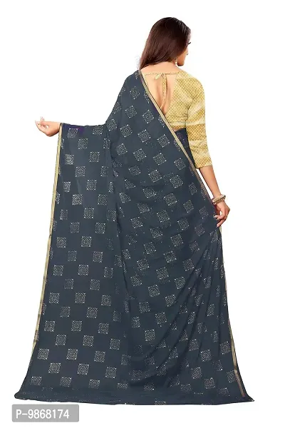 Aardiva Women Foil Print Work Chiffon Saree With Blouse Piece (Grey)-thumb4