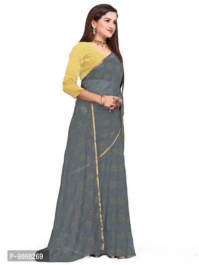 Aardiva Women's Chiffon Saree With Unstitched Blouse Piece (Grey)-thumb3