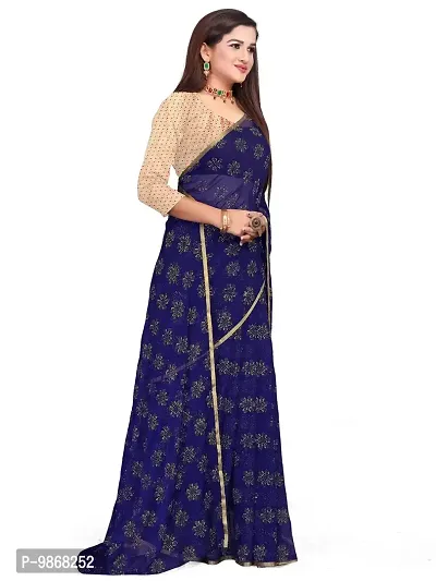 Aardiva Women's Chiffon Saree With Unstitched Blouse Piece (Dark Blue)-thumb3