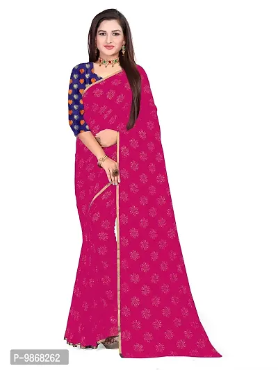 Aardiva Women Pure Chiffon Trendy Saree With Unstitched Blouse Piece (Dark Pink)