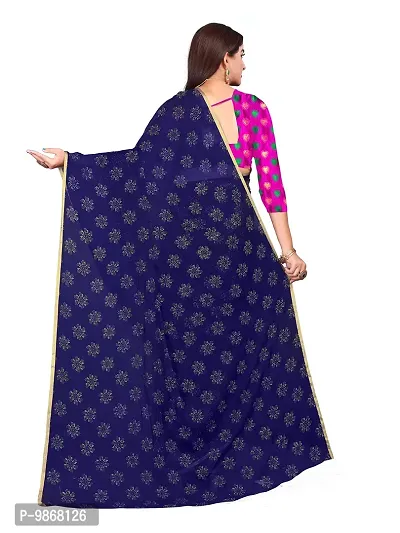 Aardiva Women Pure Chiffon Stylish Saree With Unstitched Blouse Piece (Dark Blue)-thumb4