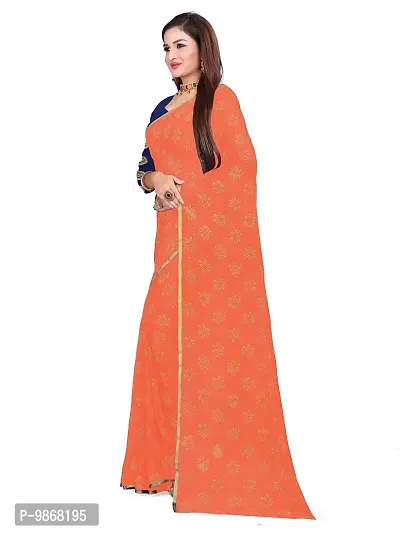 Aardiva Women's Chiffon Saree With Unstitched Blouse Piece (Peach)-thumb2