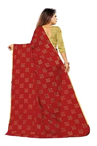 Aardiva Women Foil Print Work Chiffon Saree With Blouse Piece (Red)-thumb3