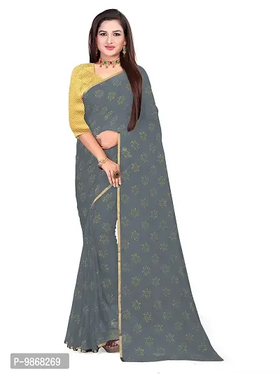 Aardiva Women's Chiffon Saree With Unstitched Blouse Piece (Grey)-thumb0