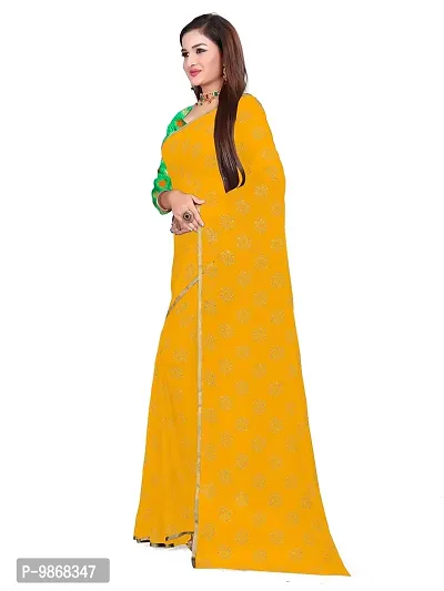 Aardiva Women Pure Chiffon Saree With Unstitch Blouse Piece (Yellow)-thumb3