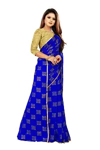 Aardiva Women Foil Print Work Chiffon Saree With Blouse Piece (Blue)-thumb2