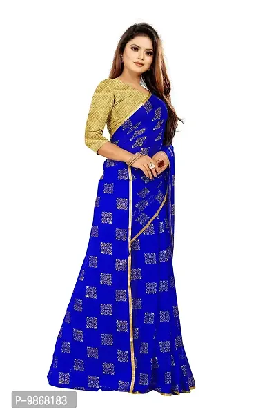 Aardiva Women Foil Print Work Chiffon Saree With Blouse Piece (Blue)-thumb3