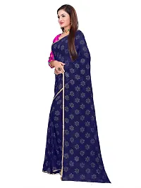 Aardiva Women Pure Chiffon Stylish Saree With Unstitched Blouse Piece (Dark Blue)-thumb1