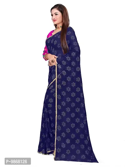 Aardiva Women Pure Chiffon Stylish Saree With Unstitched Blouse Piece (Dark Blue)-thumb2