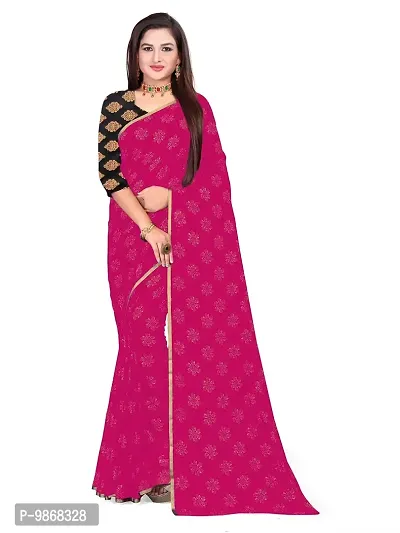 Aardiva Women's Chiffon Saree With Unstitched Blouse Piece (Dark Pink)