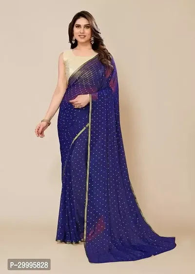 Stylish Chiffon Navy Blue Printed Saree with Blouse piece-thumb0