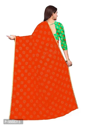 Aardiva Women Pure Chiffon Saree With Unstitch Blouse Piece (Orange)-thumb4