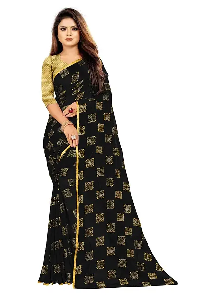 Aardiva Women Foil Print Work Chiffon Saree With Blouse Piece