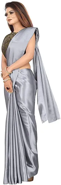 Aardiva Women's Plain Weave Satin Saree With Unstiched Blouse Piece-thumb2