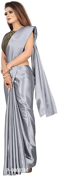 Aardiva Women's Plain Weave Satin Saree With Unstiched Blouse Piece-thumb3