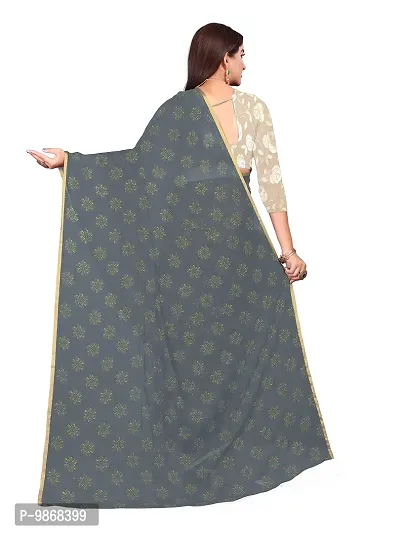 Aardiva Women's Chiffon Saree With Unstitched Blouse Piece (Grey)-thumb4