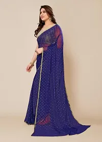 Stylish Chiffon Navy Blue Printed Saree with Blouse piece-thumb1