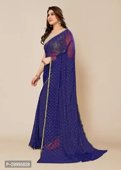 Stylish Chiffon Navy Blue Printed Saree with Blouse piece-thumb2