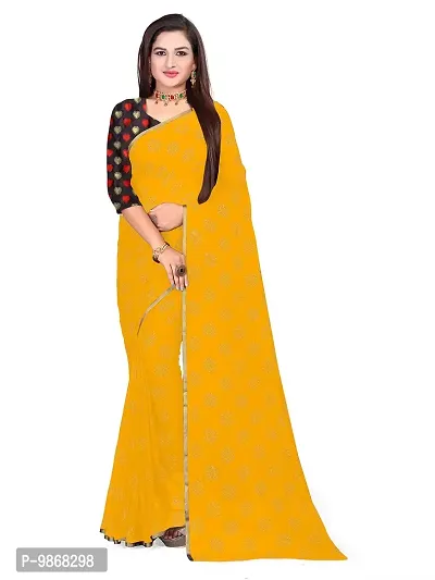 Aardiva Women Chiffon Saree With Unstitched Blouse Piece (Yellow)-thumb0